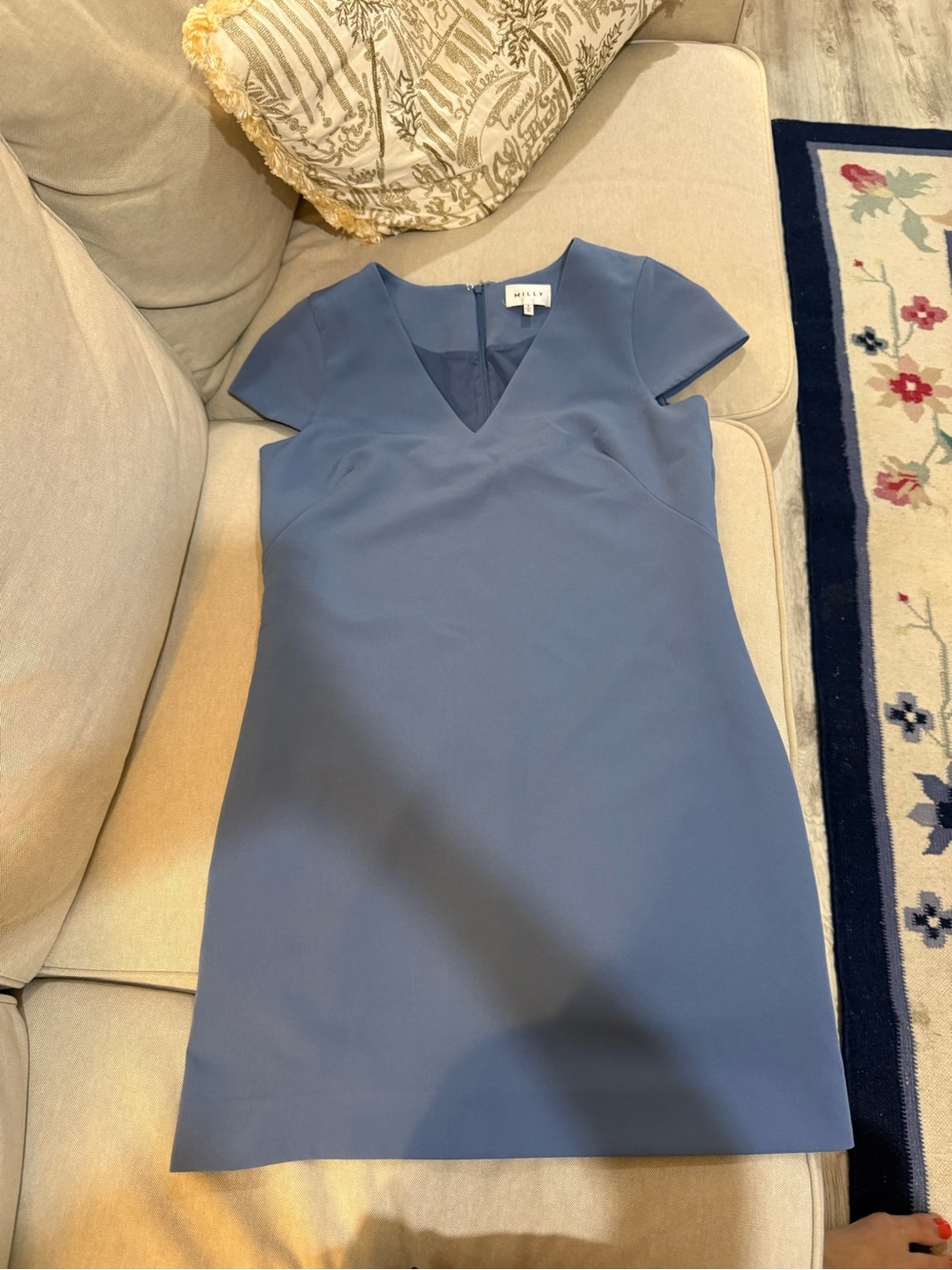 Milly Slate Blue V-Neck Cap Sleeve Mini Dress